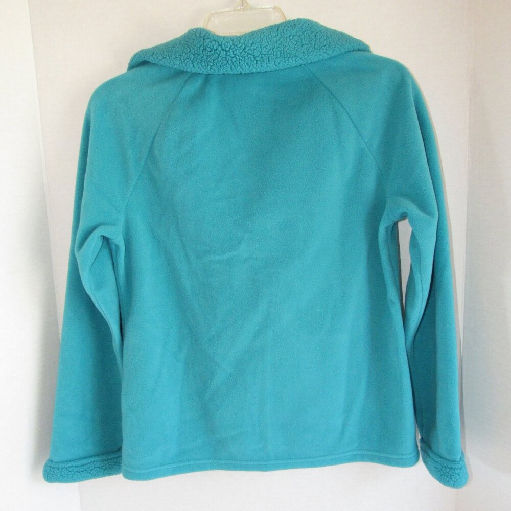 Croft & Barrow Turquoise Blue Full Zip Kangaroo Pocket Fleece Jacket Size PS - Picture 2 of 4